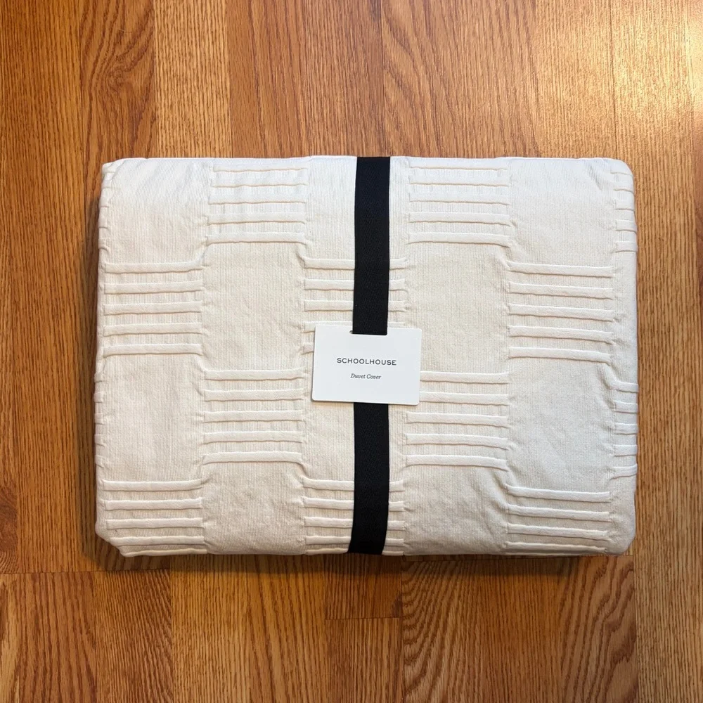 NEW Schoolhouse Woven Tally Natural Duvet Cover Twin